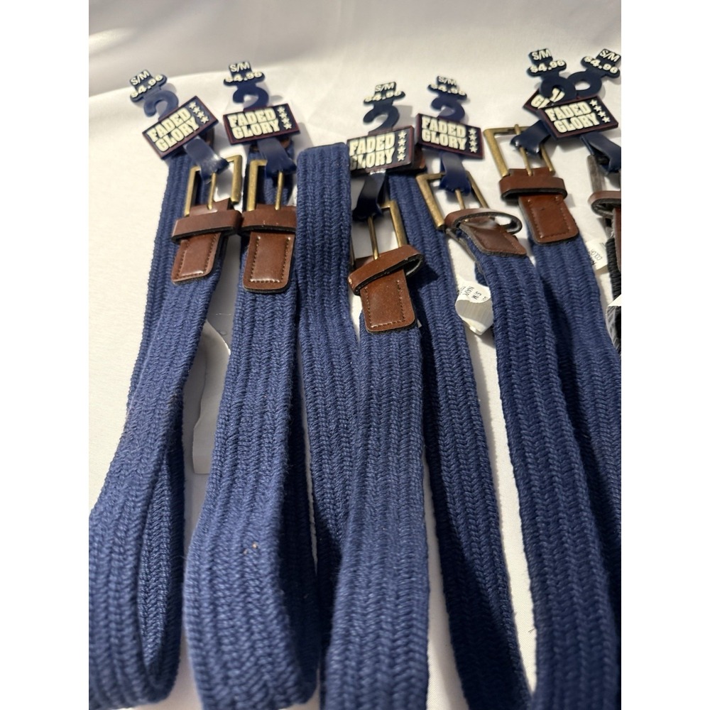 Lot of 9 Boys Faded Glory Stretch Belts S/M M/L Navy Black
